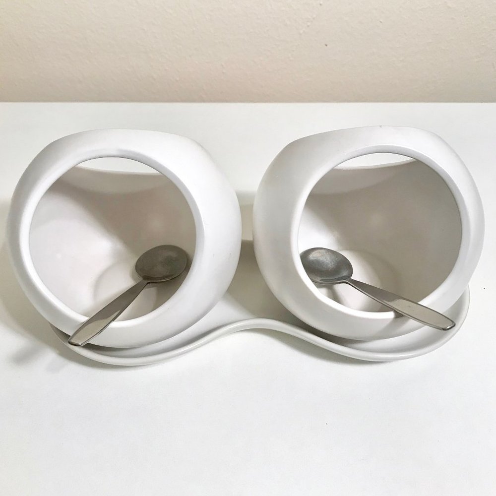 White Ceramic Sepherical Salt Pig Set
